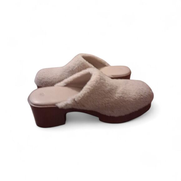 ZBY Clogs Size 9 Platform Fleece Beige Heels Winter Minimalist - Picture 7 of 10